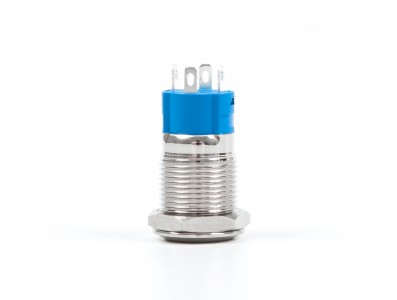 Interruptor de bot&atilde;o met&aacute;lico 12 mm mini curto com travamento, estanque e anel luminoso azul 12-24V tipo pino - Imagem 7