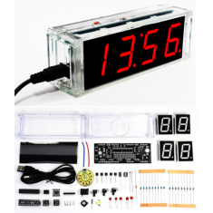 Kit DIY Rel&oacute;gio Digital e Term&ocirc;metro Eletr&ocirc;nico LED Vermelho com Microcontrolador, Rel&oacute;gio Falante e Manual em PDF, Acess&oacute;rio Ar