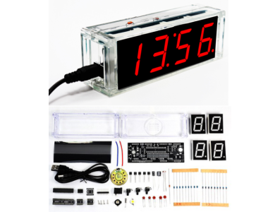 Kit DIY Rel&oacute;gio Digital e Term&ocirc;metro Eletr&ocirc;nico LED Vermelho com Microcontrolador, Rel&oacute;gio Falante e Manual em PDF, Acess&oacute;rio Ar - Imagem 1