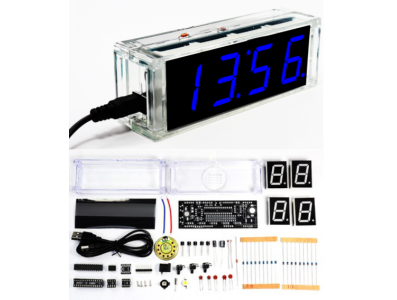 Kit DIY rel&oacute;gio digital com microcontrolador e LED azul, term&ocirc;metro, rel&oacute;gio falante e PDF - Imagem 1