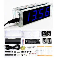 Kit DIY rel&oacute;gio digital com microcontrolador e LED azul, term&ocirc;metro, rel&oacute;gio falante e PDF
