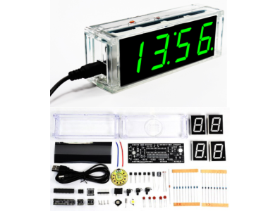 Kit DIY Rel&oacute;gio Digital com Microcontrolador, LED Verde e Term&ocirc;metro, Rel&oacute;gio Falante com PDF e Alto-falante - Imagem 1