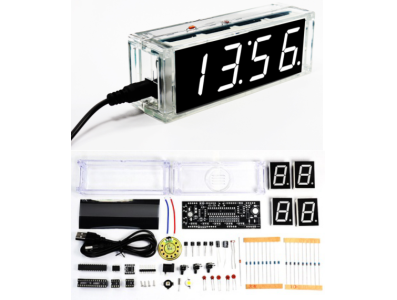 Kit DIY Rel&oacute;gio Digital e Term&ocirc;metro com Microcontrolador, LED branco, Rel&oacute;gio Falante, PDF e Alto-falante - Imagem 1