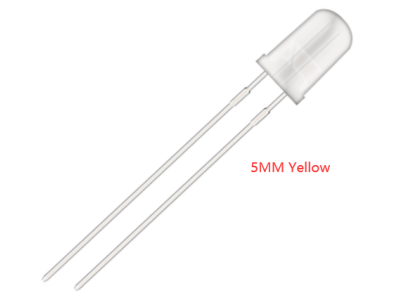LED amarelo 5 mm, lente transparente, perna 18 mm - Imagem 1