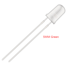 LED verde 5 mm com perna de 18 mm e corpo cristalino, acess&oacute;rio para Arduino