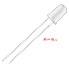 LED 5 mm azul com lente transparente (water clear) e perna de 18 mm