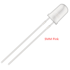 LED 5 mm rosa com corpo transparente e perna de 18 mm