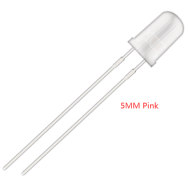 LED 5 mm rosa com corpo transparente e perna de 18 mm