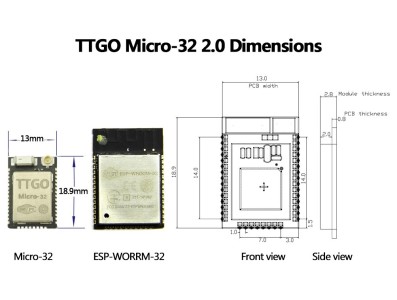 M&oacute;dulo TTGO Micro-32 V2.0 Wi‑Fi e Bluetooth ESP32 PICO-D4 IPEX - Imagem 2