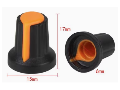 Bot&atilde;o rotativo laranja para potenci&ocirc;metro, furo interno 6 mm, externo 15 x 17 mm - Imagem 7