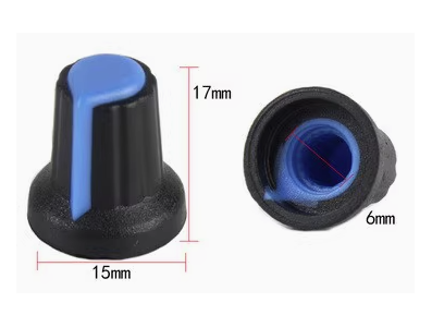Man&iacute;pulo rotativo azul para potenci&ocirc;metro, furo interno 6 mm e dimens&otilde;es externas 15 x 17 mm - Imagem 7