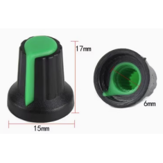 Bot&atilde;o rotativo verde para potenci&ocirc;metro, eixo interno 6 mm, dimens&otilde;es externas 15 mm x 17 mm, acess&oacute;rio Arduino