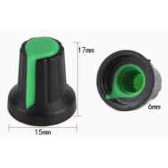 Bot&atilde;o rotativo verde para potenci&ocirc;metro, eixo interno 6 mm, dimens&otilde;es externas 15 mm x 17 mm, acess&oacute;rio Arduino