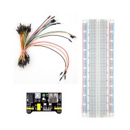 Breadboard 830 pontos com m&oacute;dulo de alimenta&ccedil;&atilde;o e 65 cabos jumper