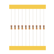 Resistor de carbono 1/4 W 5% em fita (valores 1 &Omega; a 10 M&Omega;), MOQ 5K/caixa