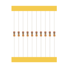 Resistor de carbono 1/6 W 5% em fita (1 &Omega; a 10 M&Omega;, valor indicado), quantidade m&iacute;nima 5.000/caixa