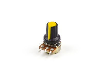 Manopla para potenci&ocirc;metro rotativo amarela, furo interno 6 mm, dimens&otilde;es externas 15 &times; 17 mm - Imagem 2