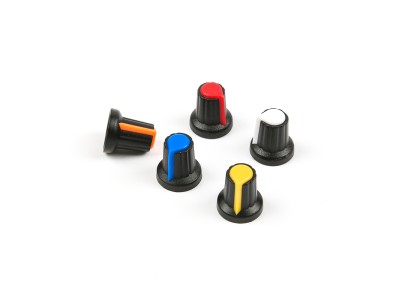Manopla para potenci&ocirc;metro rotativo amarela, furo interno 6 mm, dimens&otilde;es externas 15 &times; 17 mm - Imagem 1