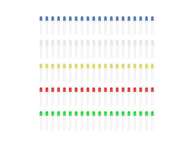 Kit sortido de LEDs 5mm DIY: vermelho, branco, amarelo, verde e azul - Imagem 1