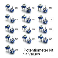 Kit 65 pe&ccedil;as potenci&ocirc;metros trimmer de ajuste superior 100 &Omega; a 1 M&Omega;, 13 tipos x5