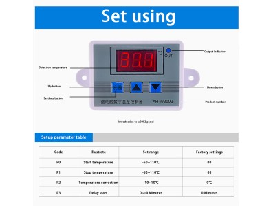 Controlador de Temperatura Digital XH-W3002 AC110-220V 1500W Termostato Microcomputador com cabo de 1 m para Arduino - Imagem 2