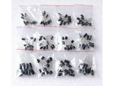 Kit sortido 120 capacitores eletrol&iacute;ticos de alum&iacute;nio, 12 valores de 0,22 &micro;F a 470 &micro;F - Imagem 1