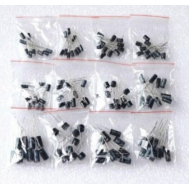Kit sortido 120 capacitores eletrol&iacute;ticos de alum&iacute;nio, 12 valores de 0,22 &micro;F a 470 &micro;F