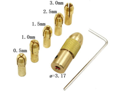Mandris mini 3,17 mm, 7 pe&ccedil;as, di&acirc;metros 0,5 / 1,0 / 1,5 / 2,5 / 3,0 mm - Imagem 1