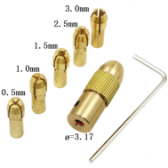 Mandris mini 3,17 mm, 7 pe&ccedil;as, di&acirc;metros 0,5 / 1,0 / 1,5 / 2,5 / 3,0 mm