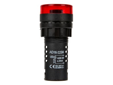 Sinaleiro LED vermelho 22 mm AD16-22SM AC/DC 36V com buzzer embutido - Imagem 1