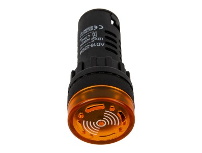 Sinaleiro indicador amarelo AD16-22SM 22 mm LED com buzzer integrado AC/DC 24V - Imagem 2