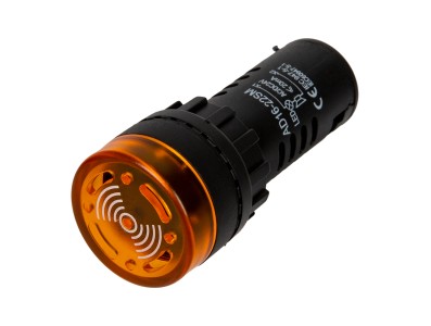 Sinaleiro indicador amarelo AD16-22SM 22 mm LED com buzzer integrado AC/DC 24V - Imagem 1
