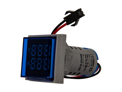 Sinaleiro indicador LED azul 22 mm AD16-22FVA (AD16-22VAM) cobertura quadrada display duplo tens&atilde;o AC 50&ndash;500 V e corrente 0&ndash;100  - Imagem 3