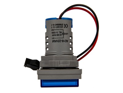 Sinaleiro indicador LED azul 22 mm AD16-22FVA (AD16-22VAM) cobertura quadrada display duplo tens&atilde;o AC 50&ndash;500 V e corrente 0&ndash;100  - Imagem 4