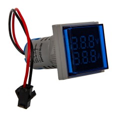 Sinaleiro indicador LED azul 22 mm AD16-22FVA (AD16-22VAM) cobertura quadrada display duplo tens&atilde;o AC 50&ndash;500 V e corrente 0&ndash;100 