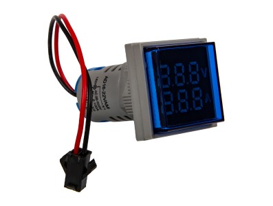 Sinaleiro indicador LED azul 22 mm AD16-22FVA (AD16-22VAM) cobertura quadrada display duplo tens&atilde;o AC 50&ndash;500 V e corrente 0&ndash;100  - Imagem 1