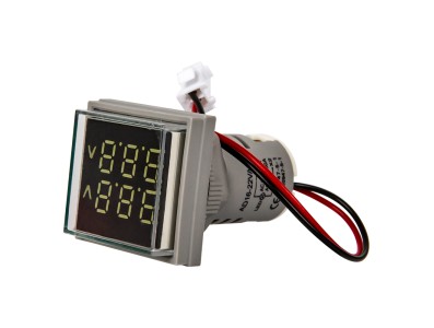 Indicador LED branco 22mm AD16-22FVA (AD16-22VAM) tampa quadrada, display duplo de tens&atilde;o AC 50-500V e corrente 0-100A - Imagem 3