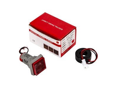 Indicador LED vermelho AD16-22A VHz 22 mm, capa quadrada, AC 50&ndash;500 V, 0&ndash;100 A, 20&ndash;75 Hz, 3 displays de tens&atilde;o, corrente e frequ - Imagem 2