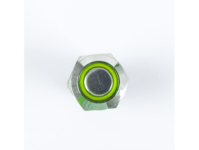 Bot&atilde;o de Painel 12 mm Met&aacute;lico Auto-travante Mini Curto Selado Verde com Anel Luminoso 12-24V Tipo Pino - Imagem 3