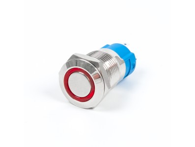 Bot&atilde;o de painel met&aacute;lico 12 mm auto-travante mini curto estanque, anel luminoso vermelho 12-24 V tipo pino - Imagem 3
