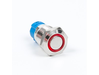 Bot&atilde;o de painel met&aacute;lico 12 mm auto-travante mini curto estanque, anel luminoso vermelho 12-24 V tipo pino - Imagem 5