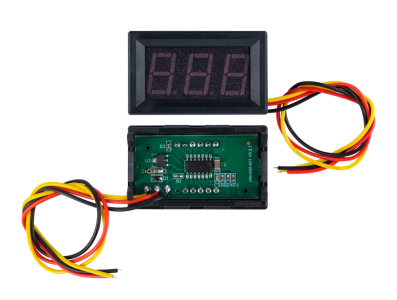Volt&iacute;metro digital DC 0 a 100 V, display LCD 0,56 polegada, luz azul, 3 fios, cor vermelha - Imagem 1