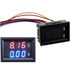 Volt&iacute;metro e amper&iacute;metro LED duplo 0.28" 100V 50A azul e vermelho