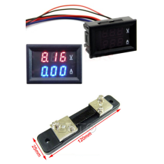 Volt&iacute;metro e Amper&iacute;metro LED Duplo 0.28" 100V 50A Azul e Vermelho