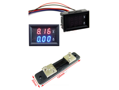 Volt&iacute;metro e Amper&iacute;metro LED Duplo 0.28" 100V 50A Azul e Vermelho - Imagem 1