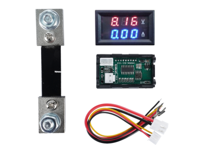 Volt&iacute;metro e Amper&iacute;metro Duplo LED 0,28'' 100V 100A Azul e Vermelho com Desviador - Imagem 1