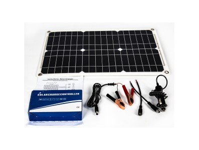 Painel solar flex&iacute;vel monocristalino 18V 20W, sistema 18W, USB duplo e controlador PWM - Imagem 2