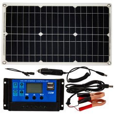 Painel solar flex&iacute;vel monocristalino 18V 20W, sistema 18W, USB duplo e controlador PWM