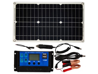 Painel solar flex&iacute;vel monocristalino 18V 20W, sistema 18W, USB duplo e controlador PWM - Imagem 1