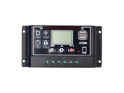 Controlador de carga solar PWM 20A 12/24V com duas portas USB e display LCD - Imagem 1